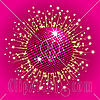 32017 Clipart Illustration Of A Sparkling Pink Disco Ball On A Pink Background With Golden Bursting Stars